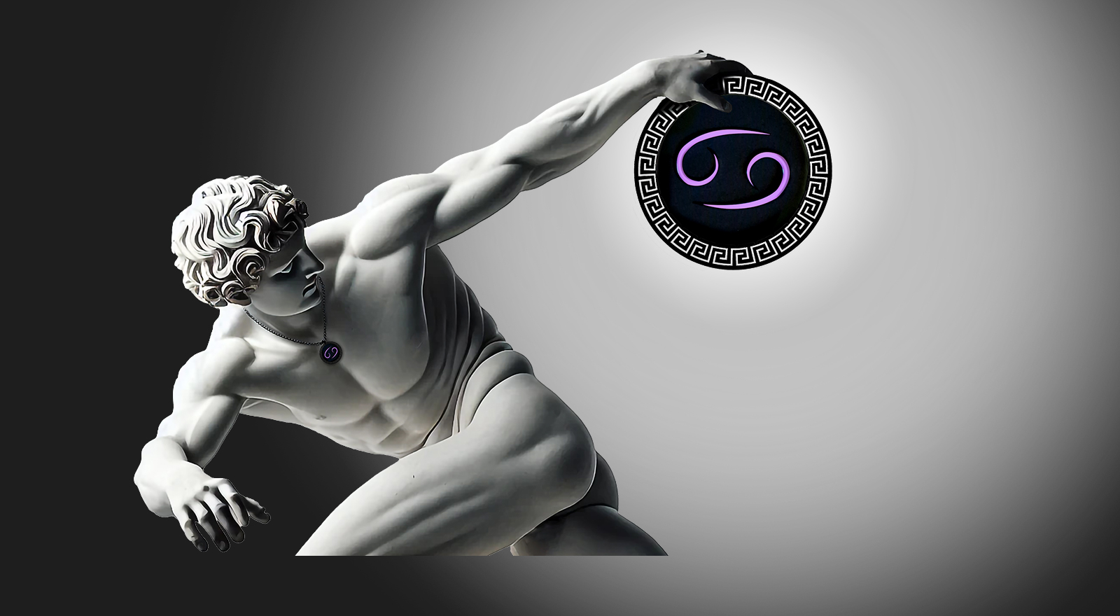 krebs-sternzeichenkette-action Klassische Statue mit Krebs-Sternzeichenkette, schwarzer, runder Anhänger mit Krebs-Symbol